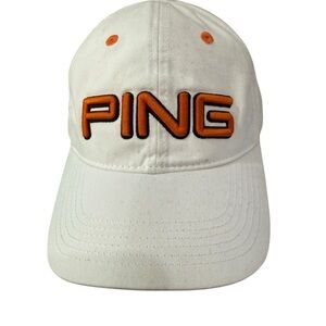 Ping Paneled White Orange Raised Letters Golf Hat Sportswear Lightweight Casual